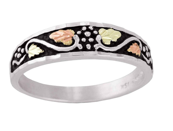 Diamond-Cut Leaves Antiquing Ring, Sterling Silver, 12k Green and Rose Gold Black Hills Gold Motif