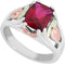 January Birthstone Created Garnet Ring, Sterling Silver, 12k Green and Rose Gold Black Hills Silver Motif