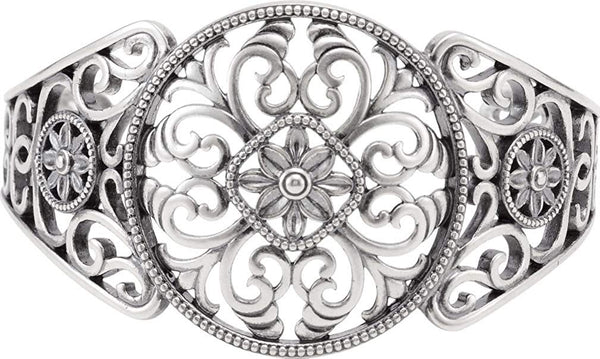 14k White Gold Designer Filigree Cuff Bracelet