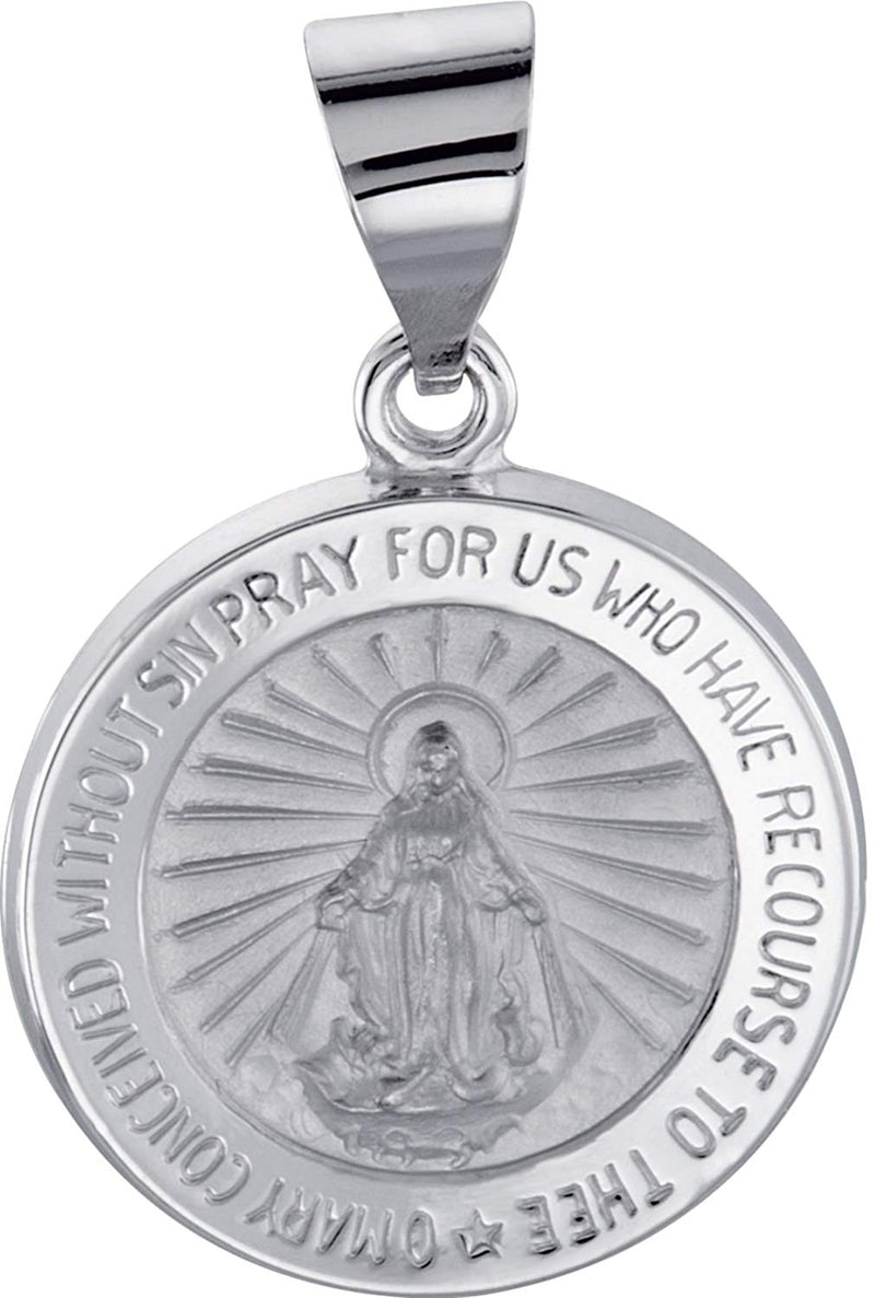 14k White Gold Round Hollow Miraculous Medal (18.25 MM)