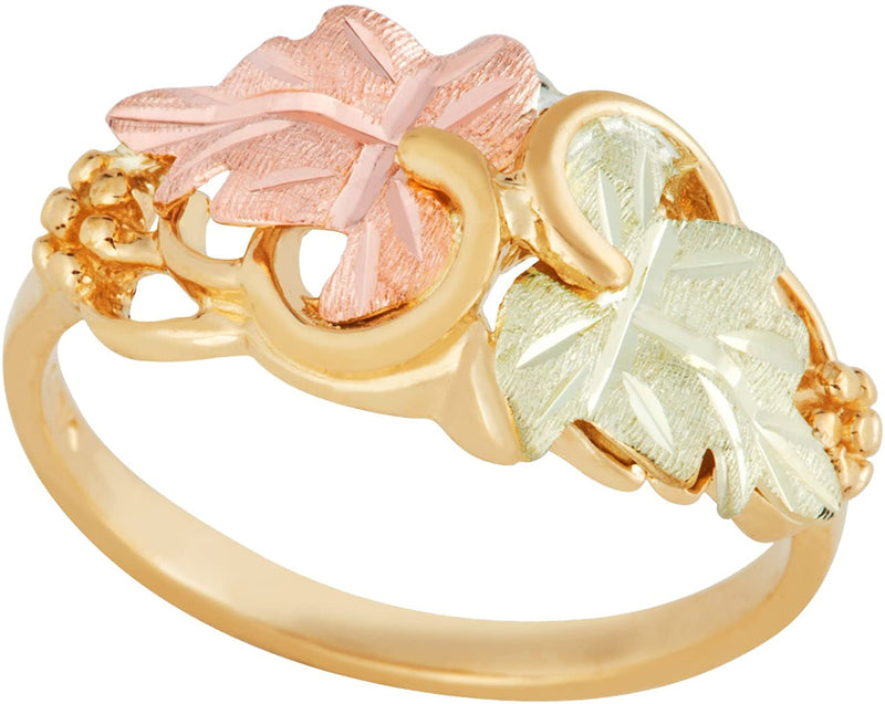 Two-Tone Leaf Ring, 10k Yellow Gold, 12k Green and Rose Gold Black Hills Gold Motif, Size 5.5