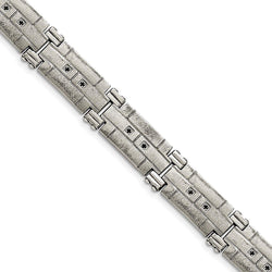 Men's Polished and Satin Stainless Steel Black CZ Bracelet, 8"