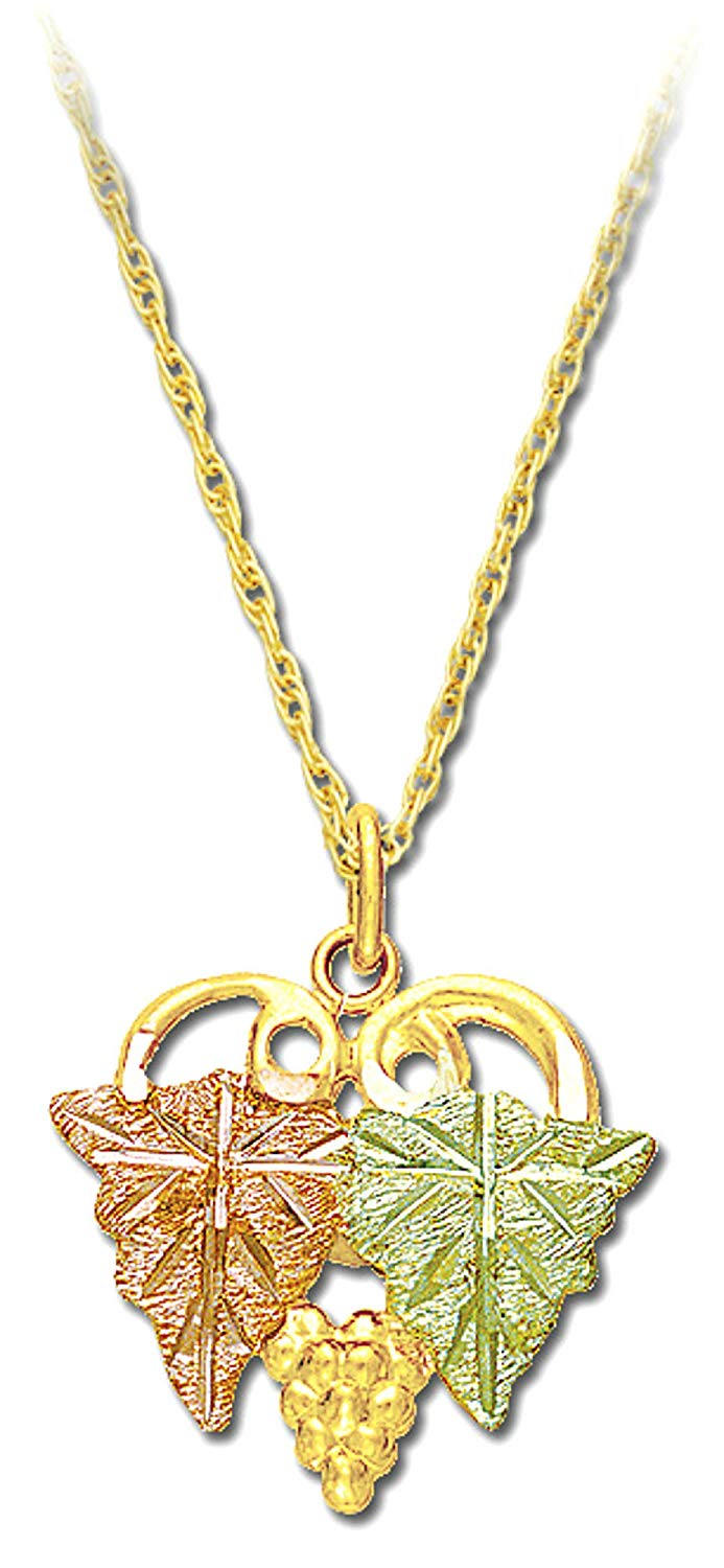 Heart Leaves and Grapes Necklace, 10k Yellow Gold, 12k Green and Rose Gold Black Hills Gold Motif, 18''