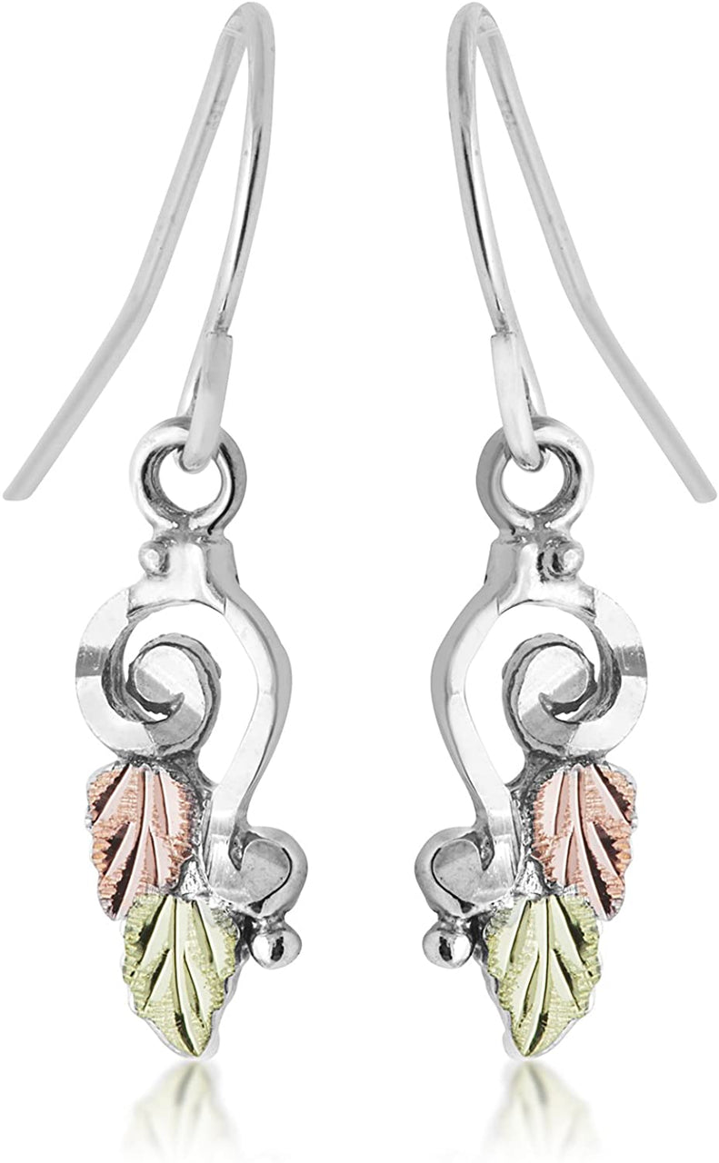 Diamond-Cut Spiral Earrings, Sterling Silver, 12k Green Gold and Rose Gold Black Hills Gold Motif