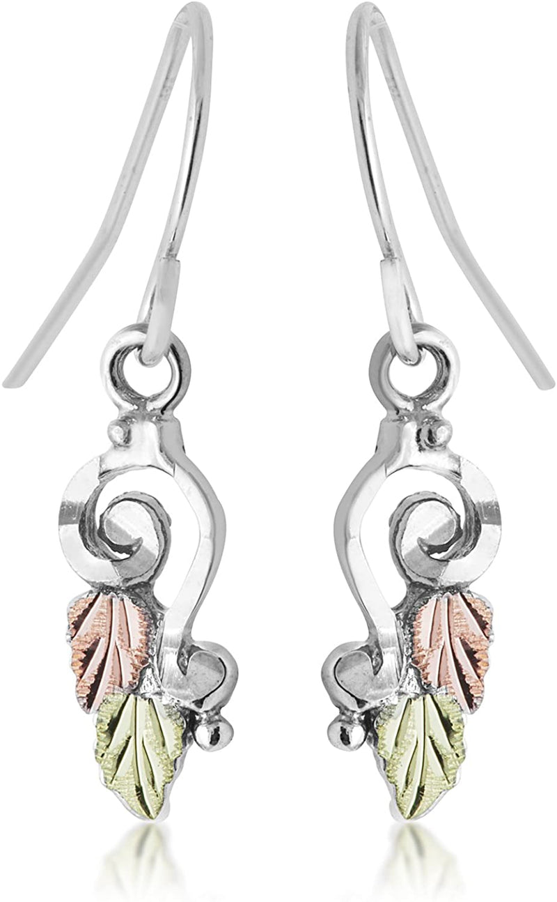 Diamond-Cut Spiral Earrings, Sterling Silver, 12k Green Gold and Rose Gold Black Hills Gold Motif