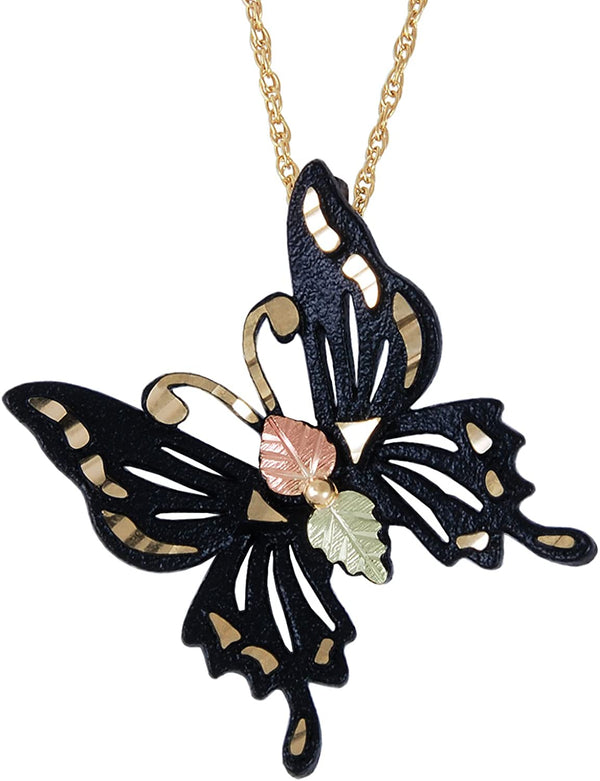Black Butterfly Necklace, 12k Green and Rose Gold Black Hills Gold Motif, 18''