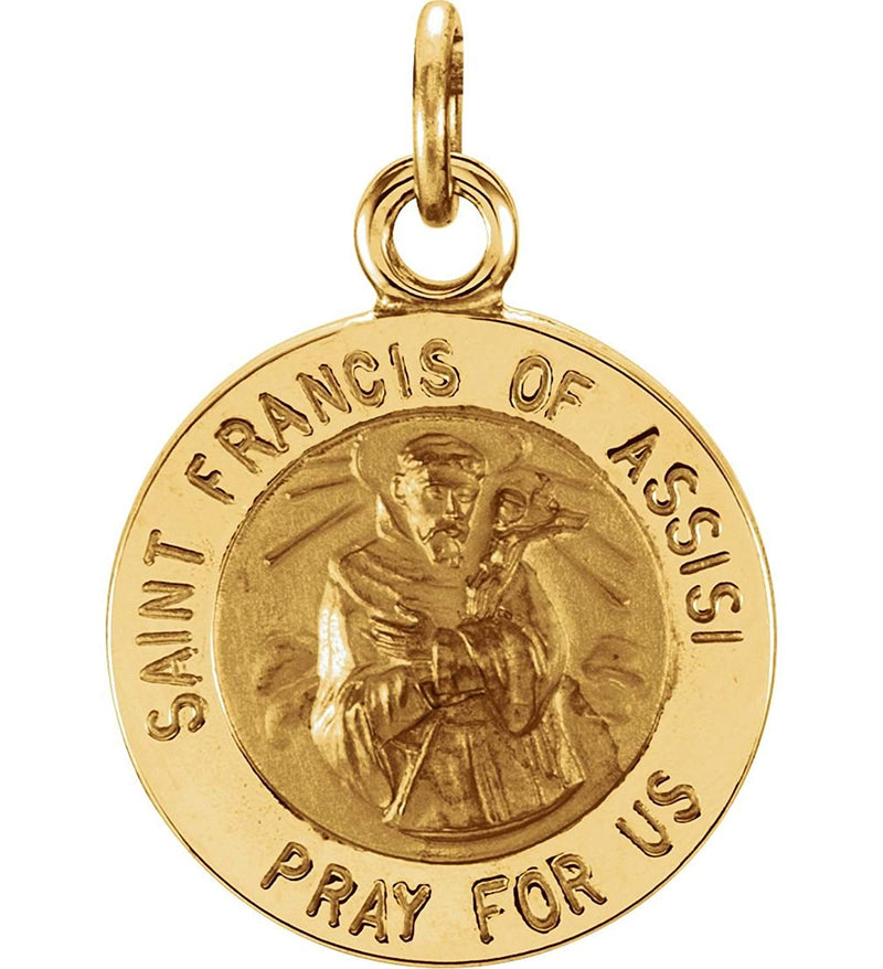 14k Yellow Gold Round St. Francis of Assisi Medal (25 MM)