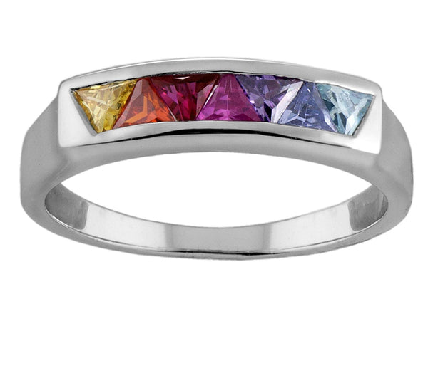 Rainbow Triangle CZ Rhodium-Plated Sterling Silver Ring