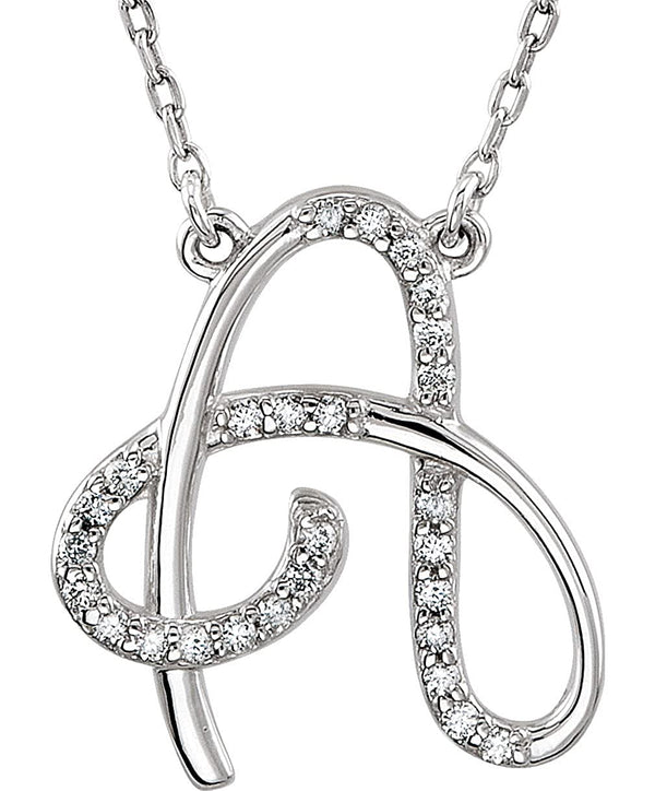 Diamond Initial 'A' Rhodium Plated 14k White Gold Necklace, 17" (.125 Cttw, GH Color, I1 Clarity)
