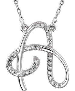 Diamond Initial 'A' Rhodium-Plate 14k White Gold Pendant Necklace, 17" (GH Color, I1 Clarity, 1/8 Cttw)