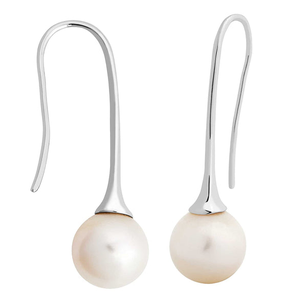 Lush Pearl Hook Earrings, Rhodium Plated Sterling Silver