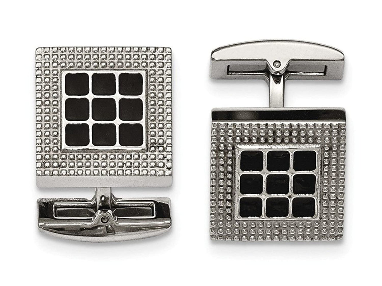 Stainless Steel Polished Black Rubber Square Cuff Links