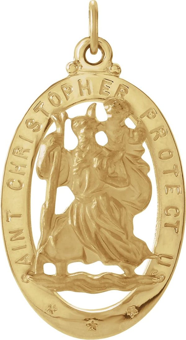 14k Yellow Gold Oval St. Christopher Medal (21x15 MM)