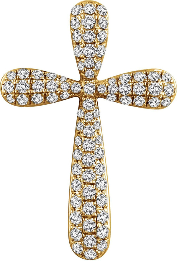 Diamond Petal Cross Pendant, 14k Yellow Gold (.75 Ctw, H+ Color, I1 Clarity)