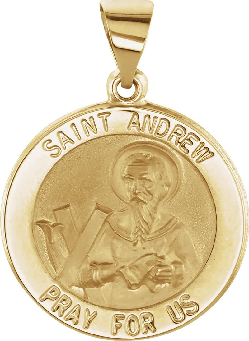 14k Yellow Gold Round Hollow St. Andrew Medal (15 MM)