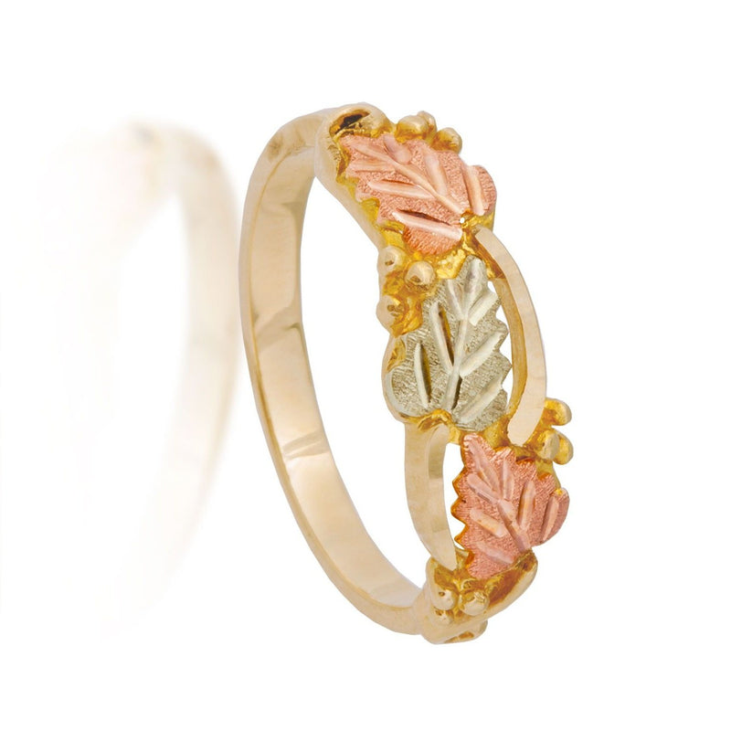 Ave 369 Diamond-Cut Grape Leaf Ring, 10k Yellow Gold, 12k Pink and Green Gold Black Hills Gold Motif