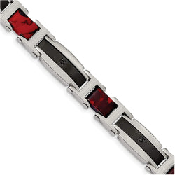 Men's Stainless Steel 9.5mm Black IP with CZ and Sedimentary Rock Bracelet, 8.75 Inches