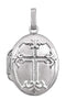 Hammered Fleury Cross Rhodium-Plated 14k White Gold Oval Locket Pendant