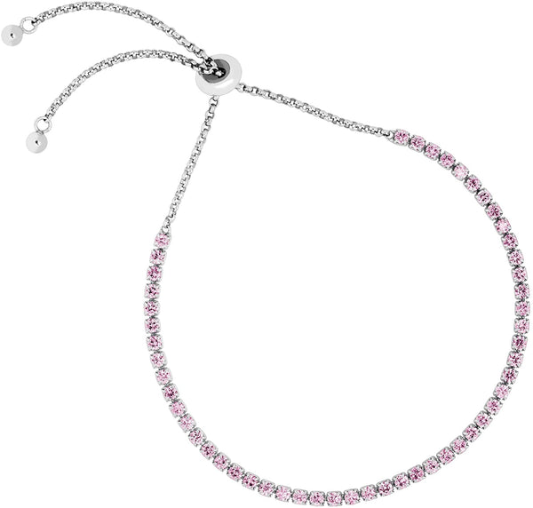 The Men's Jewelry Store (for HER) Pink CZ Line Rhodium Plated Sterling Silver Bracelet, 8"