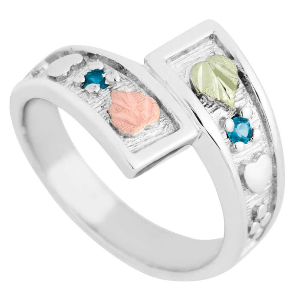 Ave 369 December Birthstone Created Blue Zircon Bypass Ring, Sterling Silver, 12k Green and Rose Gold Black Hills Silver Motif