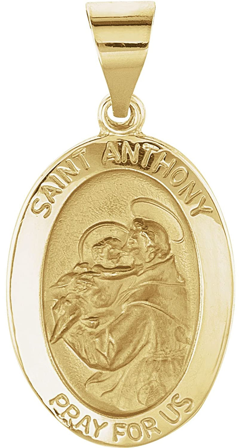14k Yellow Gold Hollow Oval St. Anthony Medal (23x16 MM)