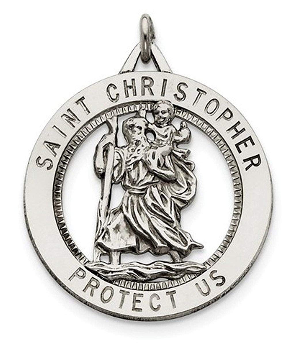 Sterling Silver Saint Christopher Medal Pendant (40X33MM)