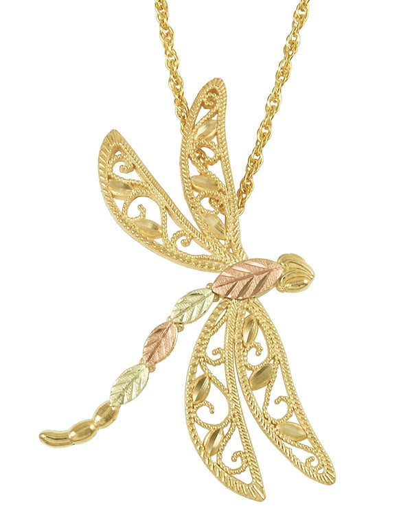 Filigree Dragonfly Pendant, 10k Yellow Gold, 12k Green Gold, 12k Rose Gold Black Hills Gold