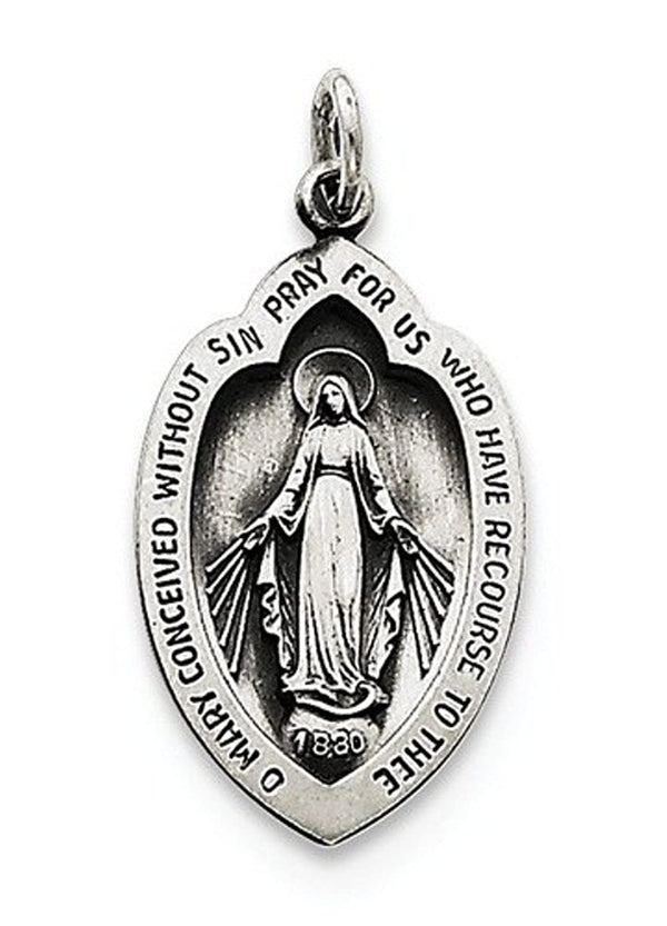 Sterling Silver Antiqued Miraculous Medal (26X13MM)