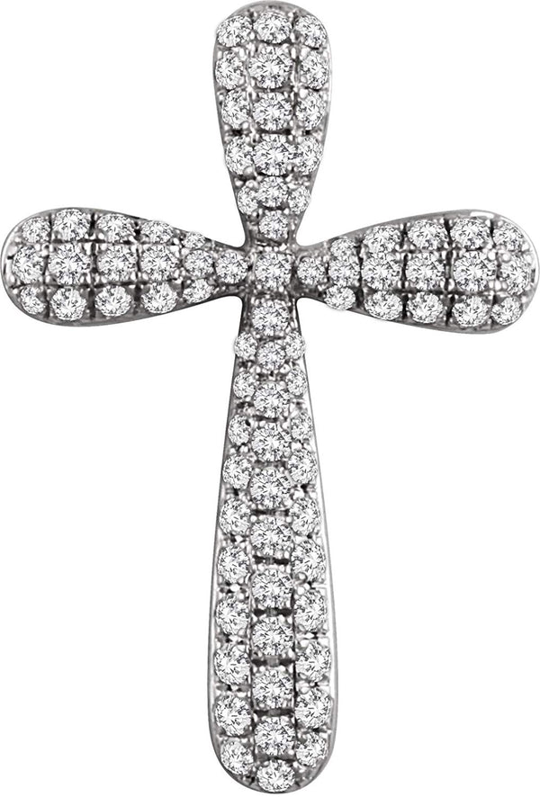 Diamond Petal Cross Pendant, Rhodium-Plated 14k White Gold (.75 Ctw, H+ Color, I1 Clarity)