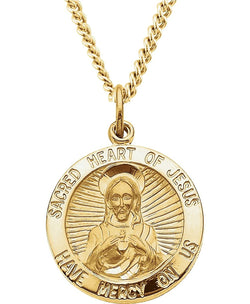 Yellow Gold Filled Sacred Heart of Jesus Medal Necklace, 24" (19MM)