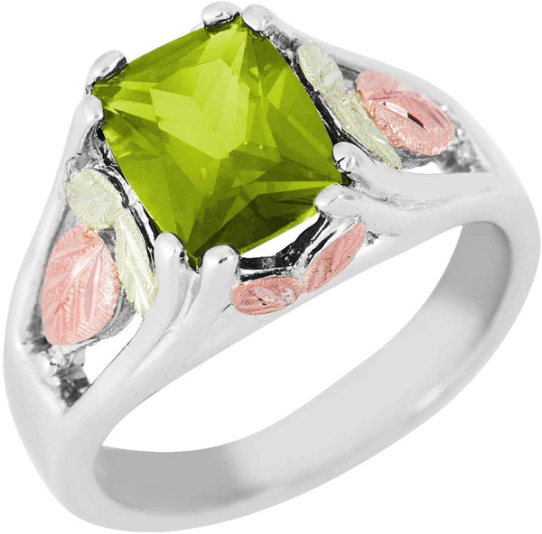 Ave 369 August Birthstone Created Soude Peridot Ring, Sterling Silver, 12k Green and Rose Gold Black Hills Silver Motif