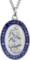 Sterling Silver and Blue St. Christopher Medal Necklace, 24" (26x20 MM)