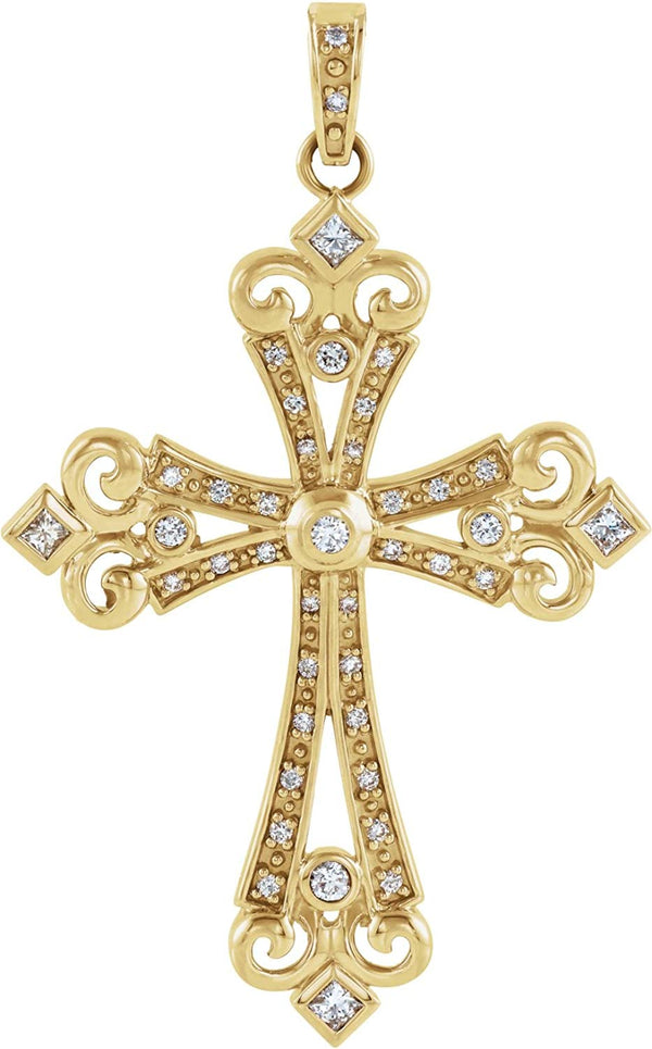 Diamond Fleur-de-Lis Cross 14k Yellow Gold Pendant (.625 Ctw, G-H Color, I1 Clarity)