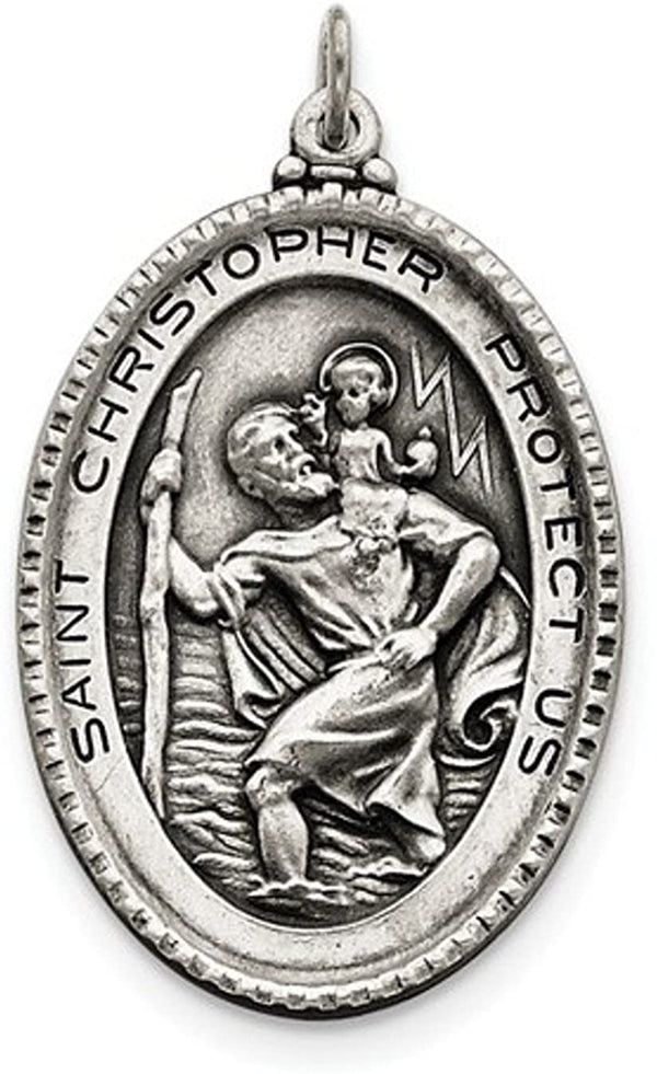 Sterling Silver Antiqued Saint Christopher Medal (43X27 MM)