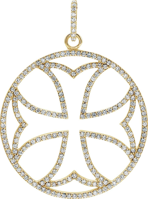 Diamond Maltese Cross 14k Yellow Gold Pendant (1.125 Ctw, G-H Color, I1 Clarity)
