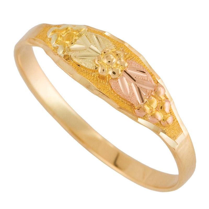 Grape Rosette Pinky Ring, 10k Yellow Gold, 12k Pink and Green Gold Black Hills Gold Motif