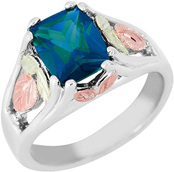 June Birthstone Created Alexandrite Ring, Sterling Silver, 12k Green and Rose Gold Black Hills Silver Motif, Size 7.5