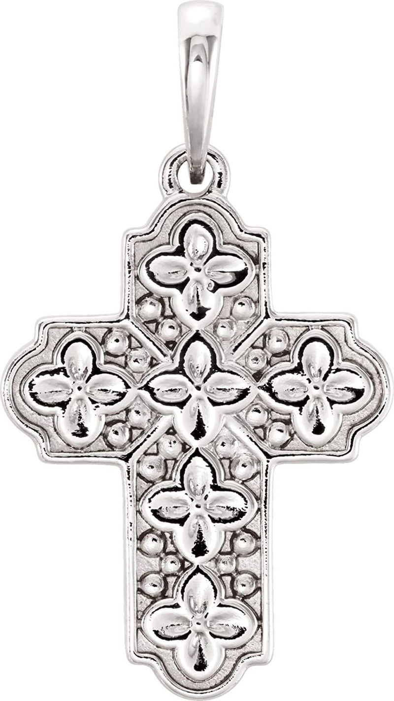 Platinum Ornate Floral-Inspired Cross Pendant (17.80X13.70 MM)