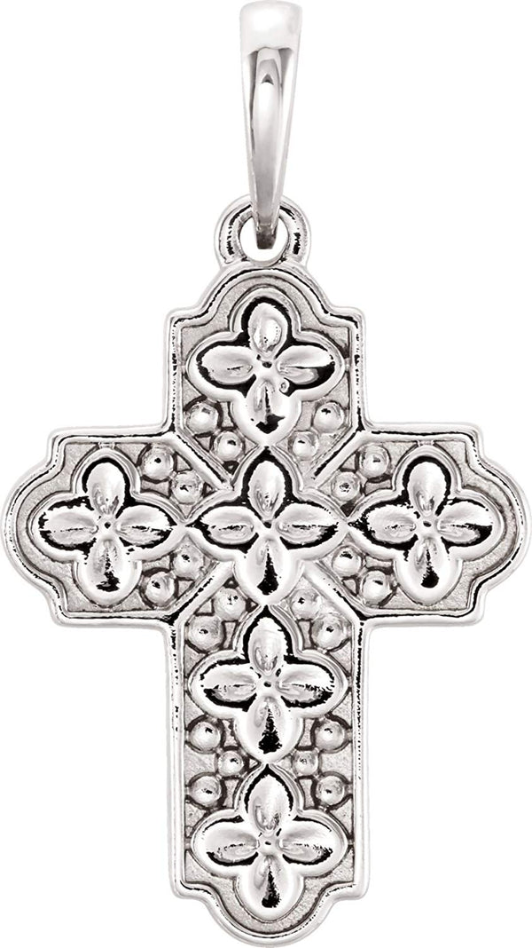 Ornate Floral-Inspired Cross Sterling Silver Pendant (17.80X13.70 MM)