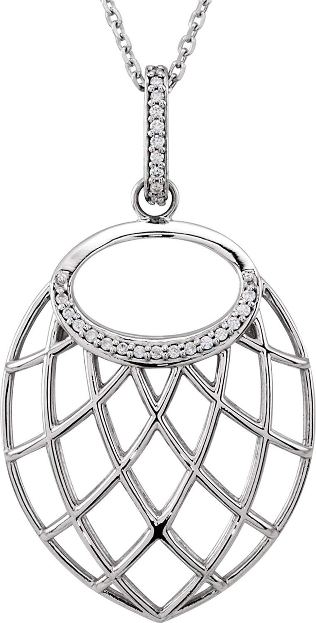 Diamond Nest Design 14k White Gold Pendant Necklace, 18"(.06 Cttw)