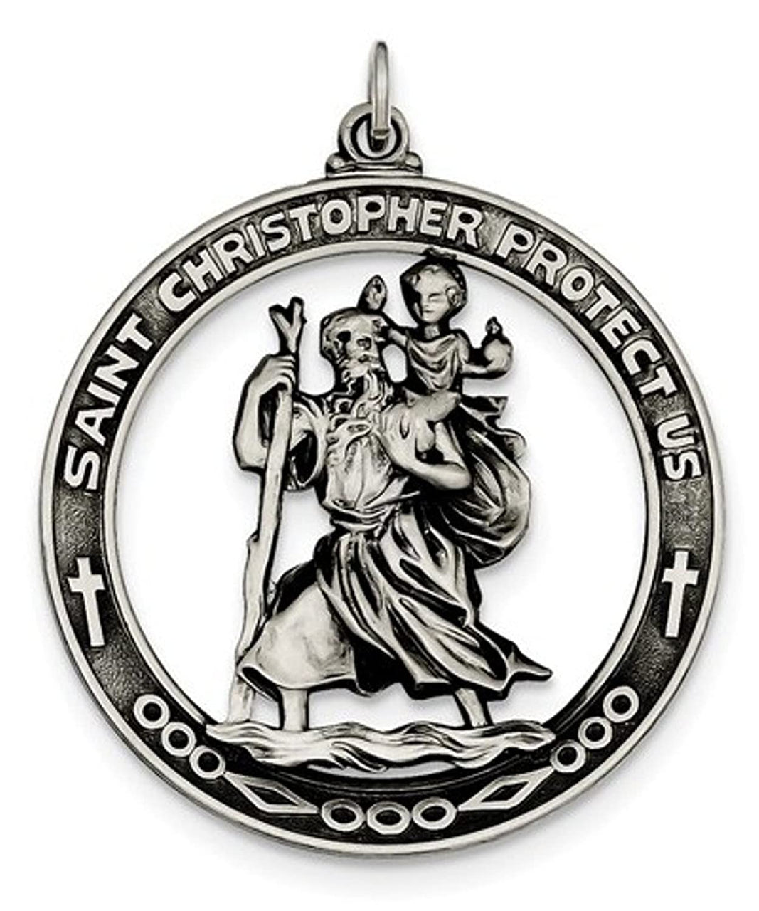 Sterling Silver Antiqued Saint Christopher Medal (33x23MM)