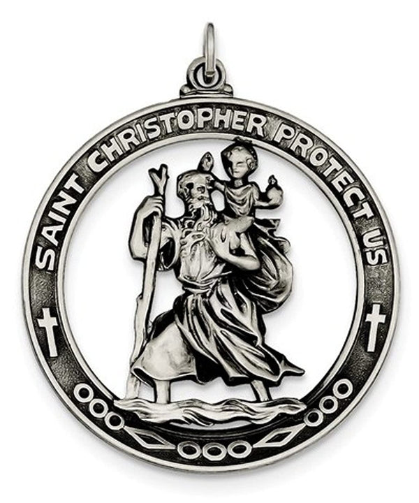 Sterling Silver Antiqued Saint Christopher Medal (33x23MM)