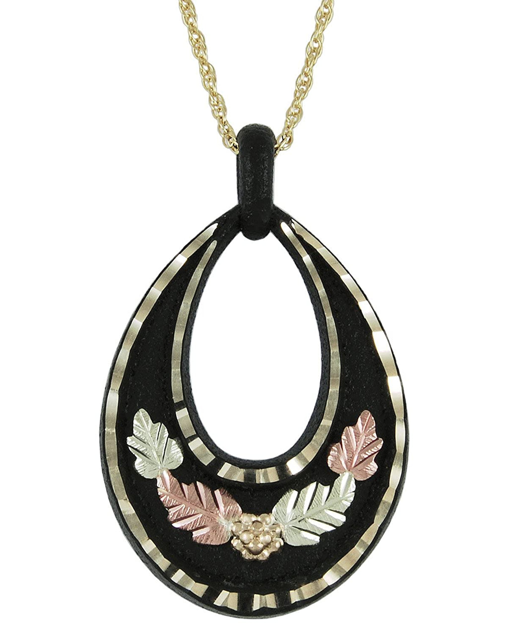 Black Cut-Out Dangle Pendant Necklace, 10k Yellow Gold, 12k Green Gold, 12k Rose Gold Black Hills Gold, 18''