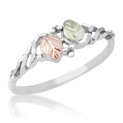 Petite Diamond-Cut Swirl Vine Ring, Sterling Silver, 12k Green and Rose Gold Black Hills Gold Motif