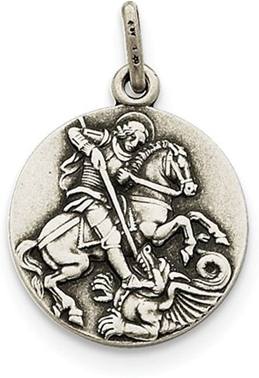 Sterling Silver Antiqued Saint George Medal Pendant (26X20 MM)