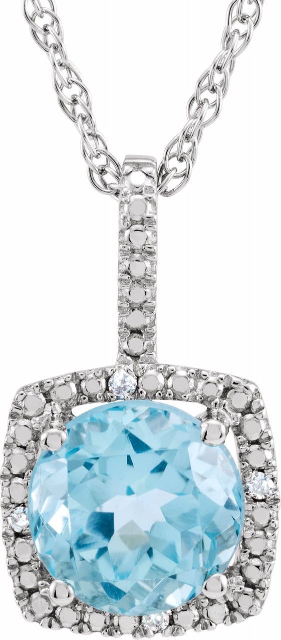 Rhodium-Plated Sterling Silver 1.65 Ct Sky Blue Topaz and Diamond Pendant Necklace 18 Inches (.012 Ctw, HJ, I3)