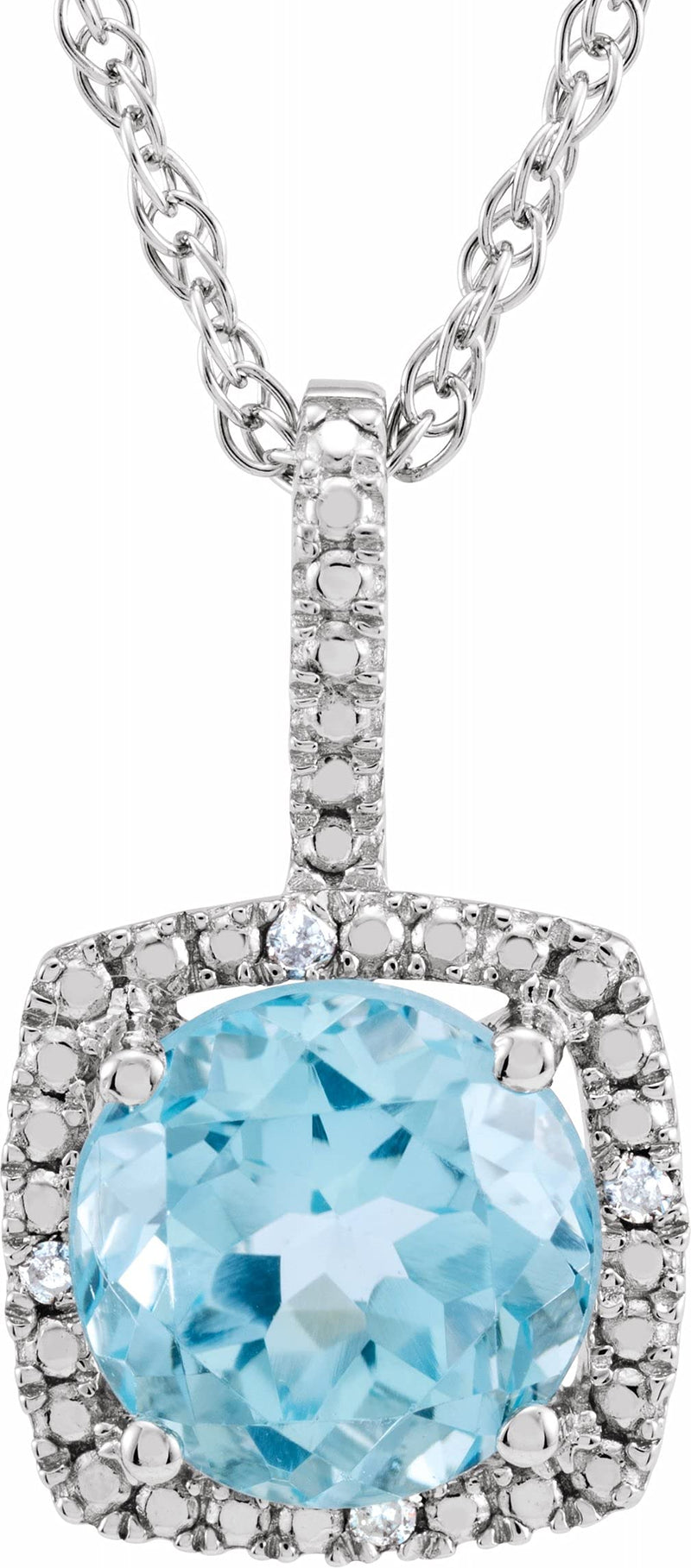 Rhodium-Plated Sterling Silver 1.65 Ct Sky Blue Topaz and Diamond Pendant Necklace 18 Inches (.012 Ctw, HJ, I3)