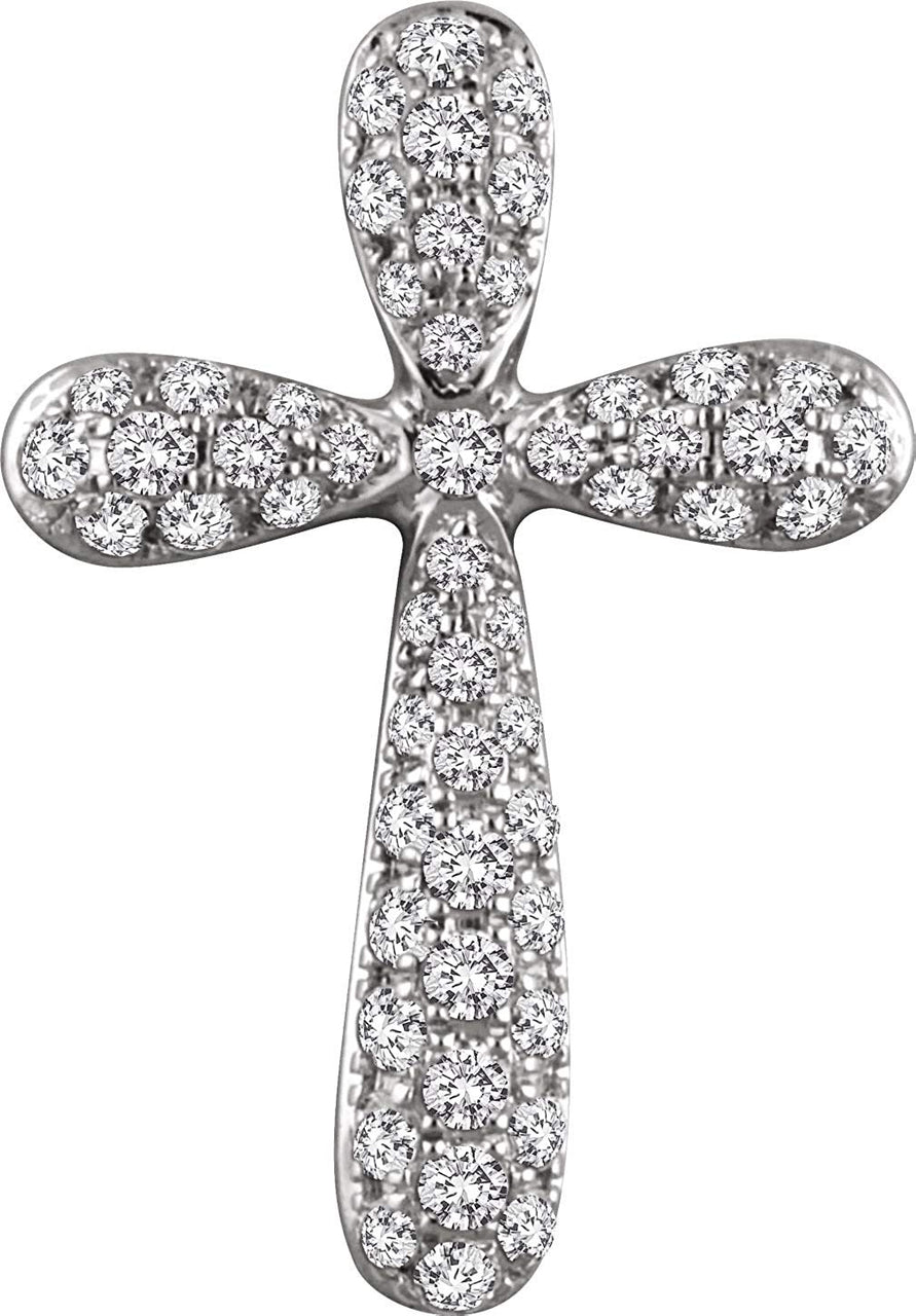 Diamond Petal Cross Pendant, Rhodium-Plated 14k White Gold (.25 Ctw, H+ Color, I1 Clarity)