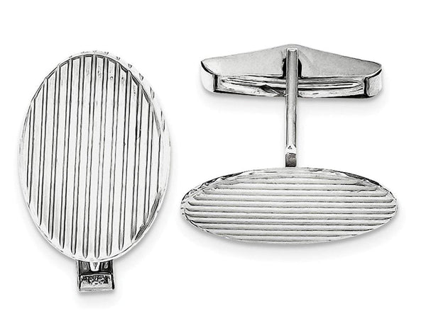 Rhodium-Plated Sterling Silver Oval Cuff Links, 23X16MM