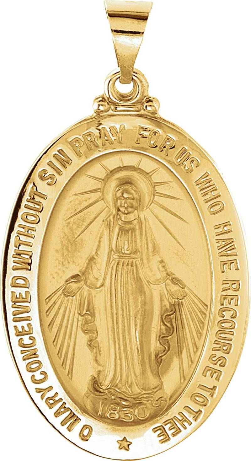 14k Yellow Gold Oval Hollow Miraculous Medal (25x17.75 MM)
